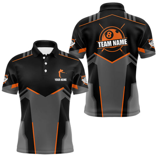 Maxcorners 8 Ball Billiard Jerseys For Men Custom Polo & Quarter-Zip Billiard Shirts, Pool Team Shirt|Orange LM0402