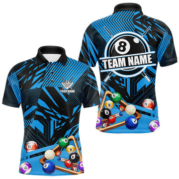 Maxcorners Blue 8 Ball Billiard Shirt For Men Custom Billiard Tournament Pool Team Jersey Polo & 1/4 Zip