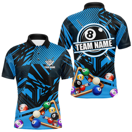 Maxcorners Blue 8 Ball Billiard Shirt For Men Custom Billiard Tournament Pool Team Jersey Polo & 1/4 Zip