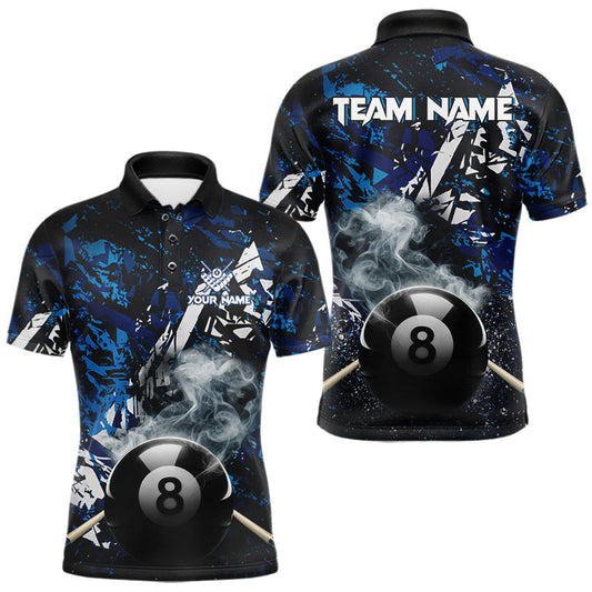 Maxcorners Custom Blue Camo 8 Ball Pool Smoke Billiard Shirt For Men, Billiard Team Jersey Polo & 1/4 Zip LM0503