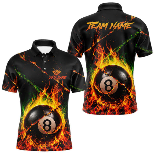 Maxcorners Custom Crack Fire Flame 8 Ball Pool Billiard Shirt For Men Billiard Team Jersey Polo & 1/4 Zip