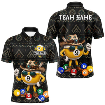 Maxcorners Funny Cowboy 9 Ball Pool Tribal Billiard Shirts For Men Custom Billiard Jersey, Pool Player Gift LM0510