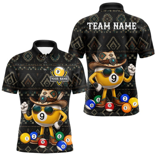 Maxcorners Funny Cowboy 9 Ball Pool Tribal Billiard Shirts For Men Custom Billiard Jersey, Pool Player Gift LM0510