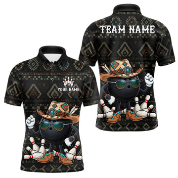 Maxcorners Funny Cowboy Tribal Pattern Bowling Shirts For Men Custom Bowling Team Jersey Polo & Quarter Zip LM0510