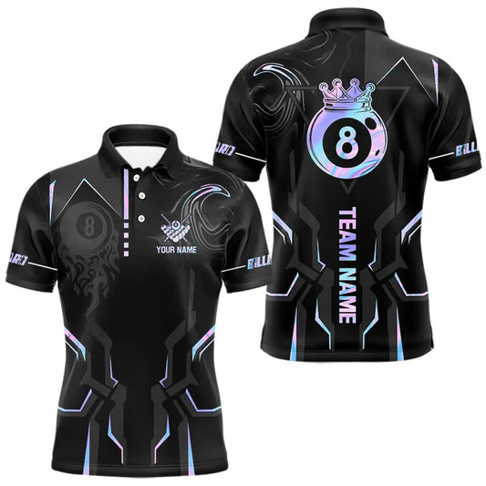 Maxcorners Customized 8 Ball Pool Crown Men's Billiard Shirts, Holographic Billiard Team Shirts, Pool Jerseys LM0412