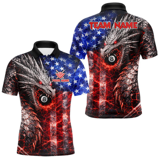 Maxcorners American Flag Dragon 8 Ball Billiard Shirt For Men Custom Lightning Pool Team Jersey Polo, 1/4 Zip LM0503