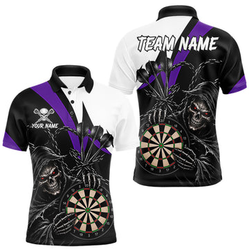 Maxcorners Personalized Grim Reaper Chain Darts Shirts For Men Custom Skull Darts League Team Jersey | Purple