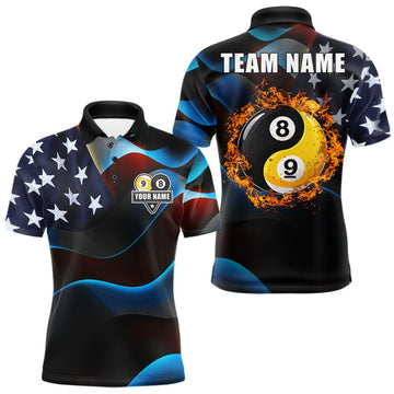 Maxcorners American Flag Yin-Yang Patriotic Billiard Jersey For Men Custom 8 Ball & 9 Ball Pool Team Shirts