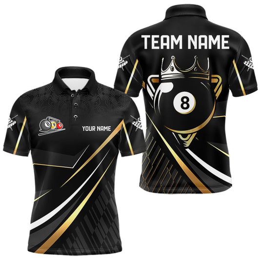 Maxcorners Personalized Golden 8 Ball Pool Crown Billiard Shirt For Men, Billiard Team Jersey Polo & 1/4 Zip