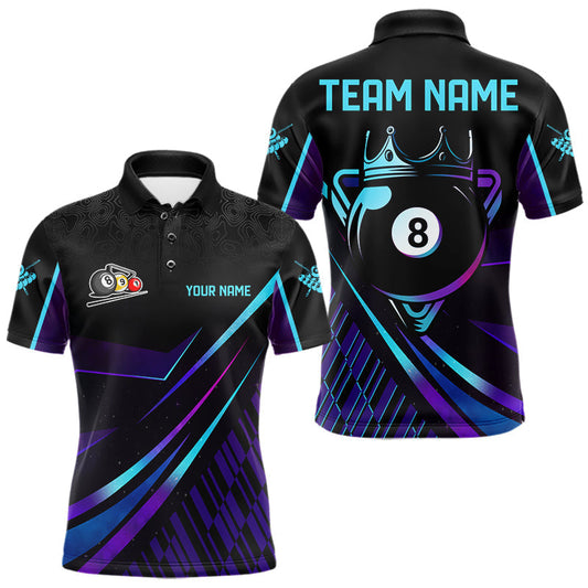 Maxcorners Custom Purple And Turquoise 8 Ball Crown Billiard Shirt For Men, Pool Team Jersey Polo & 1/4 Zip