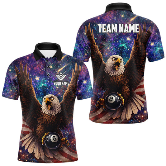 Maxcorners Funny Eagle Galaxy Billiard Shirt For Men Custom 8 Ball Pool Team Jersey Polo &1/4 Zip LM0503