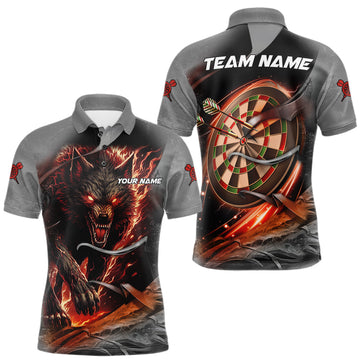 Maxcorners Personalized Wolf Lightning Darts Shirt For Men, Darts Team Jersey Polo & 1/4 Zip |Orange LM1705