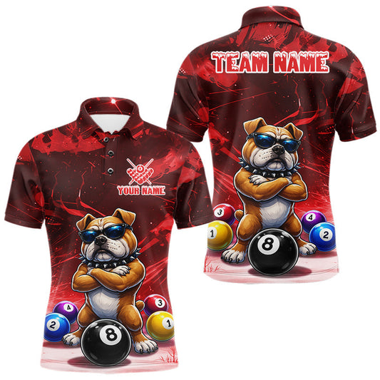 Maxcorners Funny Bulldog Pool Balls Billiard Shirt For Men | Red