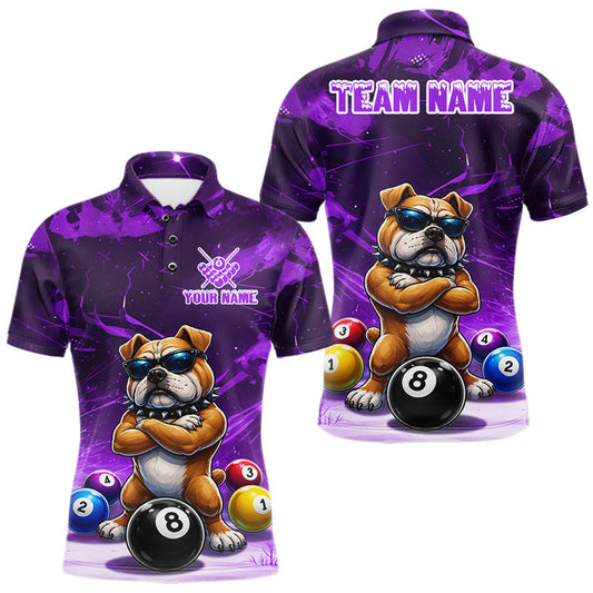 Maxcorners Funny Bulldog Pool Balls Billiard Shirt For Men | Purple