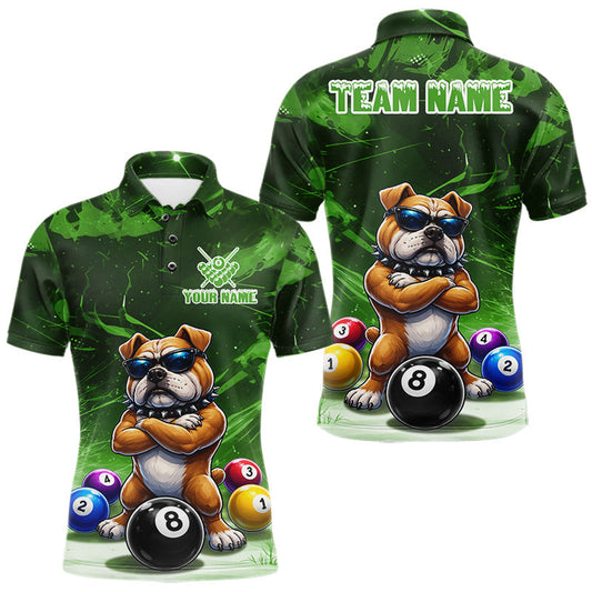 Maxcorners Funny Bulldog Pool Balls Billiard Shirt For Men | Green