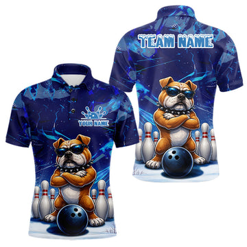 Maxcorners Personalized Blue Funny Bulldog Bowling Shirt For Men
