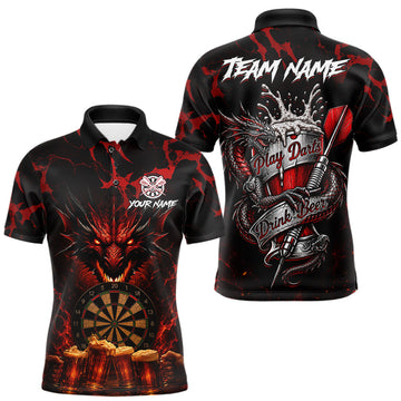Maxcorners Black And Red Personalized Dragon Beer Darts Shirts For Men Custom Darts League Team Jersey LM0410