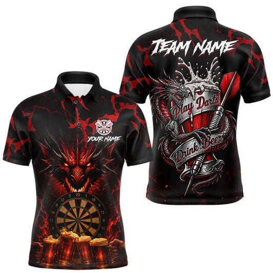 Maxcorners Black And Red Personalized Dragon Beer Darts Shirts For Men Custom Darts League Team Jersey LM0410