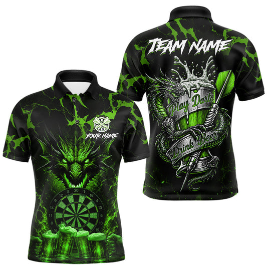 Maxcorners Black And Green Personalized Dragon Beer Darts Shirts For Men Custom Darts League Team Jersey LM0410
