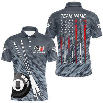 Maxcorners Personalized Billiard US Flag 8 Ball Pool Shirt For Men, Billiard Team Jersey Polo & 1/4 Zip LM0910