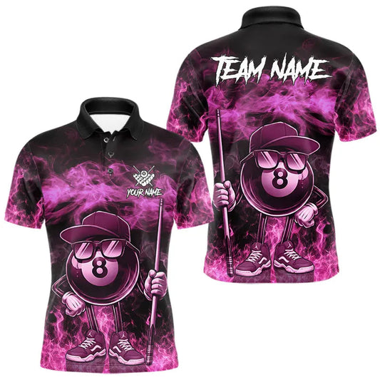 Maxcorners Pink Funny 8 Ball Pool Flame Smoke Billiard Shirt For Men Custom Billiard Team Jersey Uniform