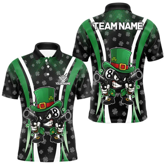 Maxcorners Custom St Patrick Day 8 Ball Pool Billiard Shirt For Men, Luckiest Shamrock Billiard Team Jersey