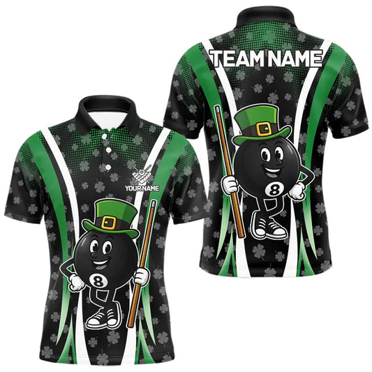 Maxcorners Funny 8 Ball Pool St Patrick Day Billiard Shirt For Men Custom Lucky Billiard Team Jersey