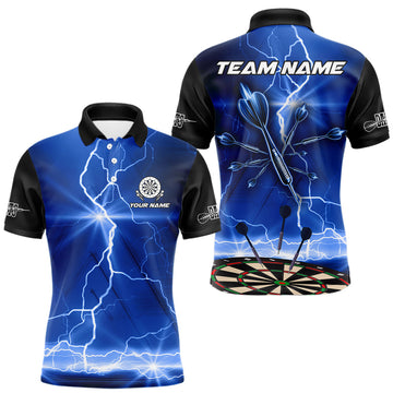 Maxcorners Customized Lightning Blue Dart Shirt With Pocket Option For Men, Dart Jersey
