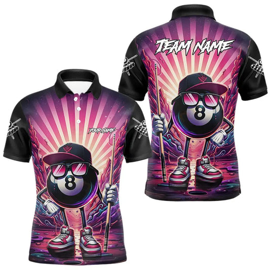 Maxcorners Funny 8 Ball Pool Neon Graffiti Billiard Shirt For Men Custom Billiard Jersey Team Polo & 1/4 Zip