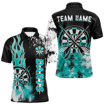 Maxcorners Personalized Turquoise Grunge Men Dart Shirts Custom Dart Jersey Team Polo & 1/4 Zip, Dart Uniform LM0901