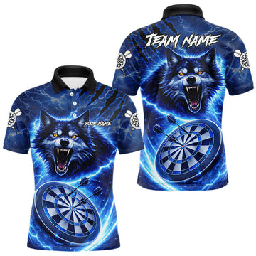 Maxcorners Personalized Blue Dartboard Lightning Wolf Darts Shirt For Men, Darts Team Jersey Polo & 1/4 Zip