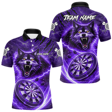 Maxcorners Personalized Purple Dartboard Lightning Wolf Darts Shirt For Men, Darts Team Jersey Polo & 1/4 Zip