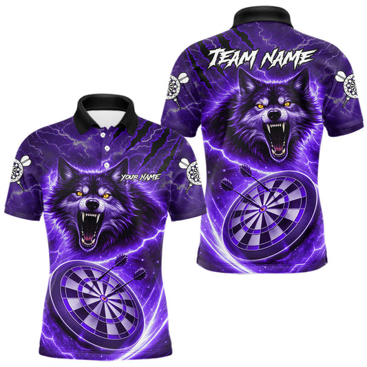 Maxcorners Personalized Purple Dartboard Lightning Wolf Darts Shirt For Men, Darts Team Jersey Polo & 1/4 Zip