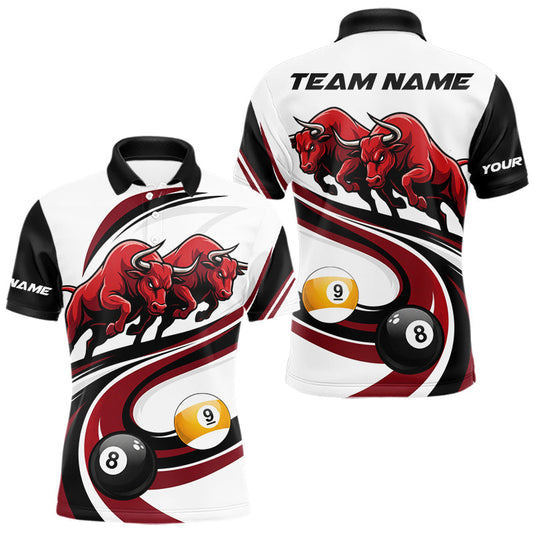 Maxcorners Custom Red 8 Ball & 9 Ball Pool Bull Billiard Shirt For Men, Billiard Team Jersey Polo & 1/4 Zip LM1005