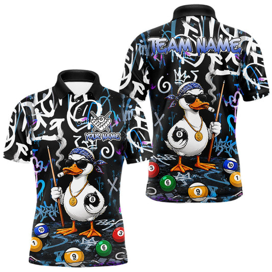 Maxcorners Colorful Graffiti Funny Duck 8 Ball Billiard Shirt For Men Custom Pool Team Jersey Polo & 1/4 Zip LM1005