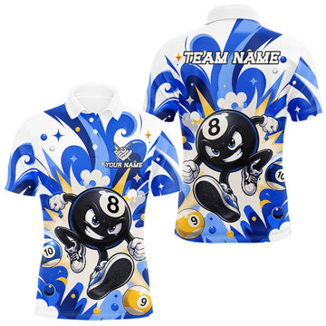 Maxcorners Blue Funny 8 Ball Pool Graffiti Billiard Shirts For Men Custom Billiard Team Jersey Polo & 1/4 Zip