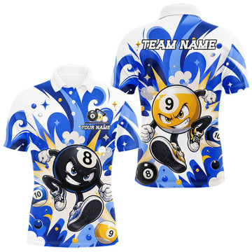 Maxcorners Blue Funny 8 Ball & 9 Ball Pool Graffiti Billiard Shirts For Men Custom Billiard Team Jersey