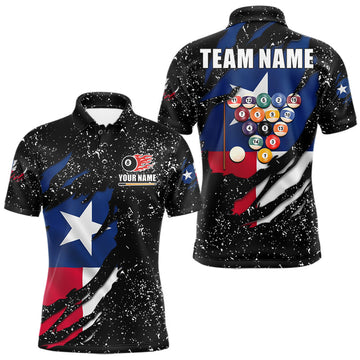 Maxcorners White Grunge Texas Flag Billiard Shirts For Men Custom Patriotic 8 Ball Pool Team Jersey Uniform