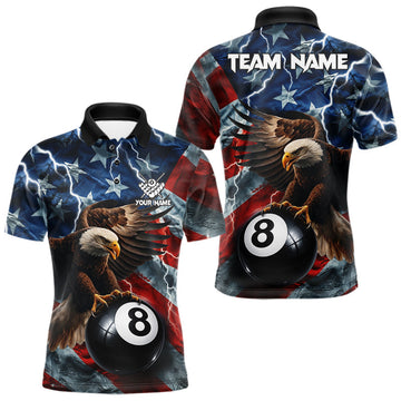 Maxcorners American Flag Eagle Lightning 8 Ball Billiard Shirts For Men Custom Patriotic Pool Team Jerseys