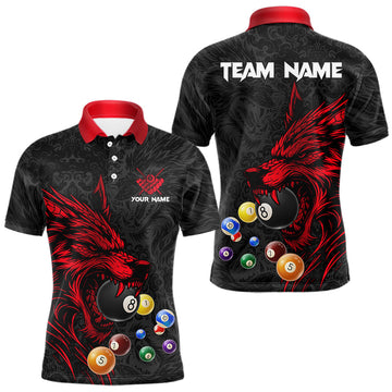 Maxcorners Personalized Wolf Billiard Balls Pool Shirts For Men, Black And Red Billiard League Team Jerseys LM2711