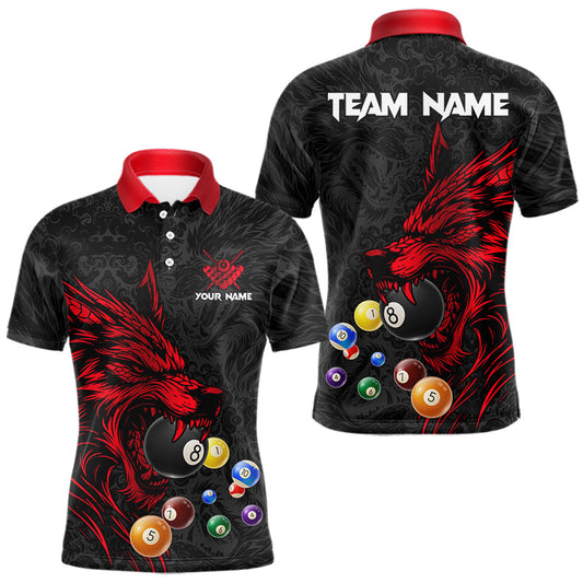 Maxcorners Personalized Wolf Billiard Balls Pool Shirts For Men, Black And Red Billiard League Team Jerseys LM2711