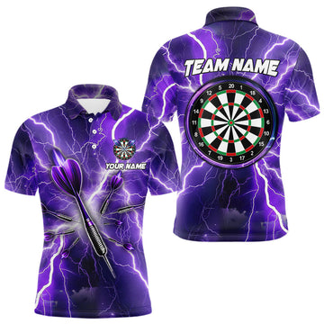 Maxcorners Purple Thunder Lightning Darts Polo & Quarter Zip Custom Dart Shirts For Men Dart Jerseys LM2704