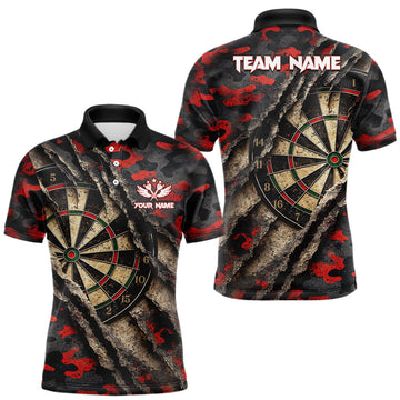 Maxcorners Red Retro Grunge Camo Darts Shirt For Men Custom Darts Jersey Team Polo & Quarter Zip Uniform