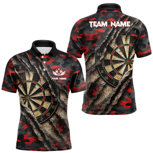 Maxcorners Red Retro Grunge Camo Darts Shirt For Men Custom Darts Jersey Team Polo & Quarter Zip Uniform