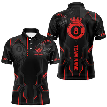 Maxcorners Customized 8 Ball Pool Crown Men And Women Billiard Shirts, Red And Black Billiard Team Shirts, Pool Jerseys