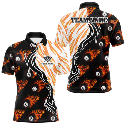 Maxcorners Personalized Fire Flame 8 Ball Pool Billiard Shirt For Men, Billiard Team Jersey Polo & 1/4 Zip
