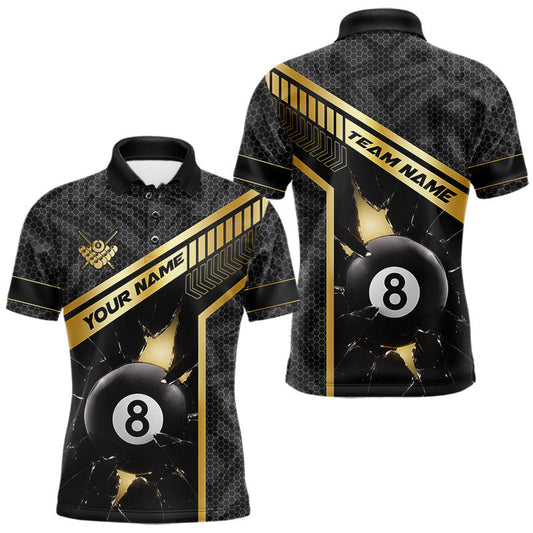 Maxcorners Black And Gold 8 Ball Break Glass Billiard Shirt For Men Custom Pool Team Jersey Polo & 1/4 Zip