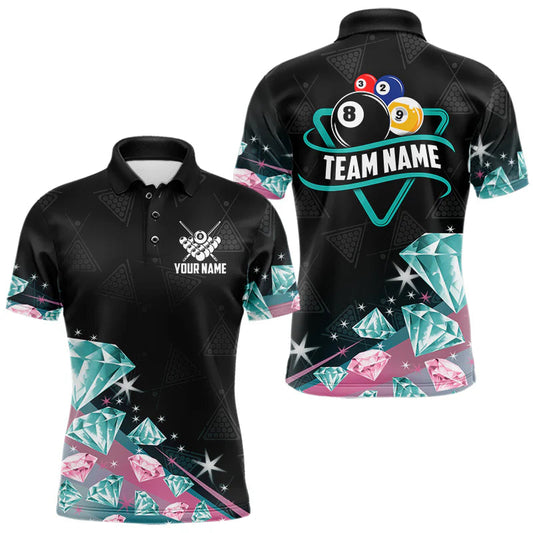 Maxcorners Funny Pink And Turquoise Diamonds Billiard Shirt For Men, 8 Ball Pool Team Jersey Polo & 1/4 Zip LM2704