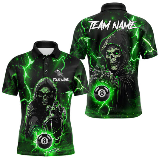 Maxcorners Green Grim Reaper 8 Ball Billiard Shirt For Men Custom Lightning Billiard Team Jersey Polo, 1/4 Zip