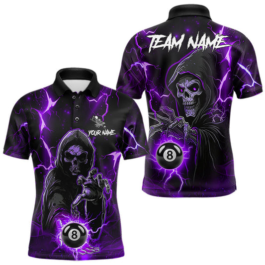 Maxcorners Purple Grim Reaper 8 Ball Billiard Shirt For Men Custom Lightning Pool Team Jersey Polo, 1/4 Zip